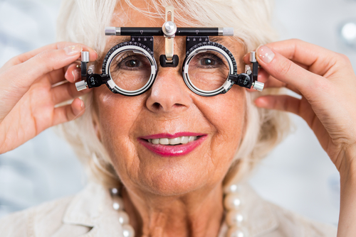 Senior woman in optician's office